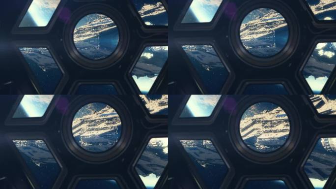 透过宇宙飞船的窗户向外看