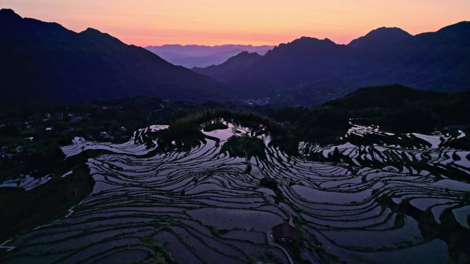 浙江丽水云和梯田日出日落自然风光