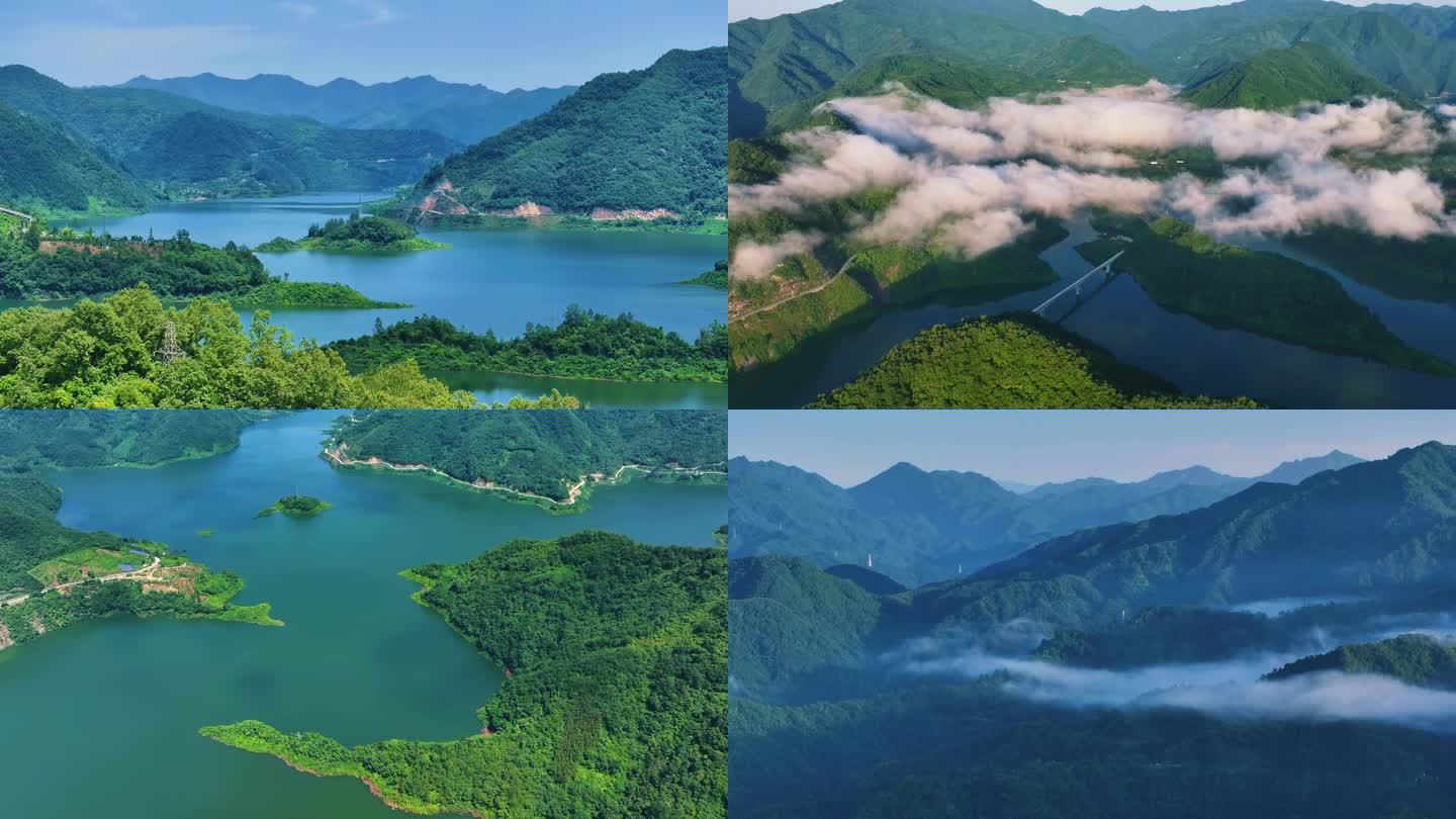 风景秦岭大自然青山绿水山川湖面春天自然