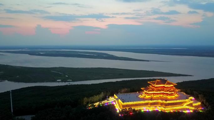 抚远黑龙江畔夜景风光