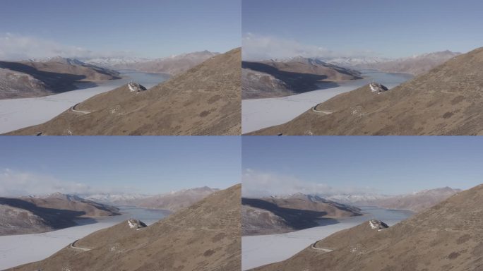 航拍冰雪冬天西藏羊卓雍措羊湖圣湖 (1)