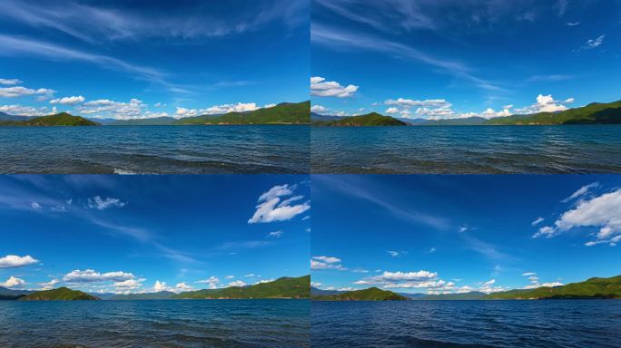 蓝天白云下的泸沽湖