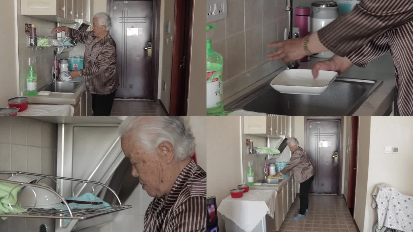 老人独自在家中洗碗