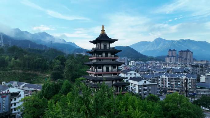 航拍浙江丽水景宁县地标古建筑应星楼