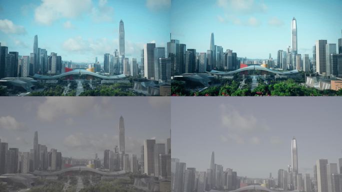 4K市民中心城市全景带灰度素材视频