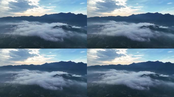 航拍浙江丽水山峰云海天空自然风景