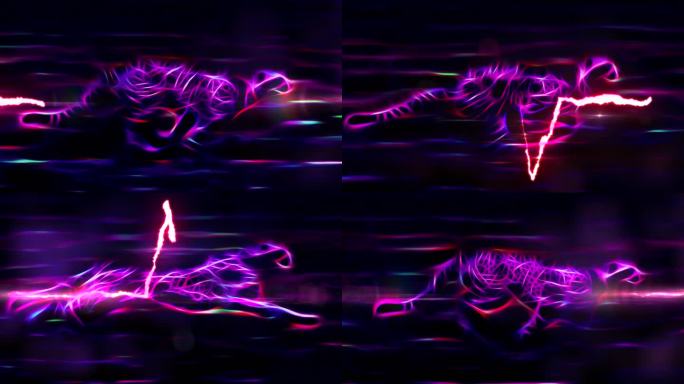 闪电心跳脉冲霓虹灯猎豹运行卡通动画无缝无尽循环背景新质量独特的手工动态快乐五颜六色的视频动物猫素材