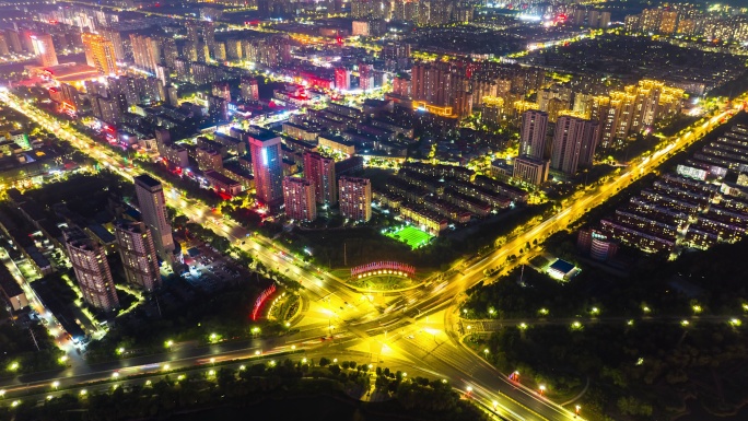 聊城经济技术开发区夜晚城市航拍延时