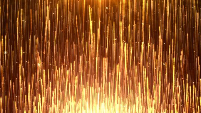 金粒子的上升是壮观的运动图形背景。优雅的金粉条纹继续升起，奢华的粒子光芒，颁奖典礼的表演庆祝背景。