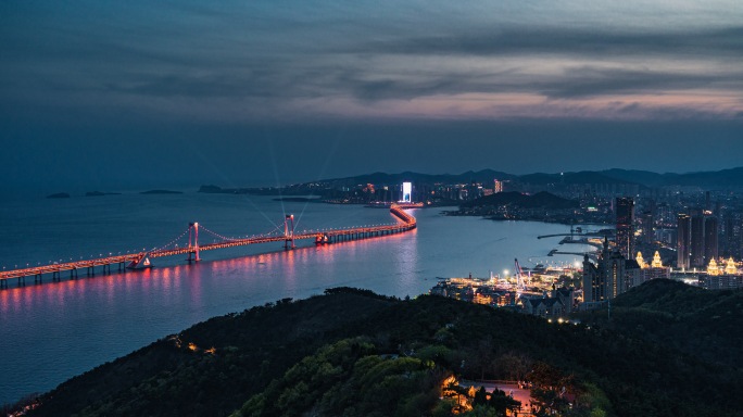 8K大连星海湾大桥航拍日转夜延时摄影