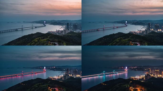8K大连星海湾大桥航拍日转夜延时摄影