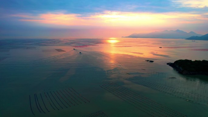 海上日出 渔船出海 霞浦花竹