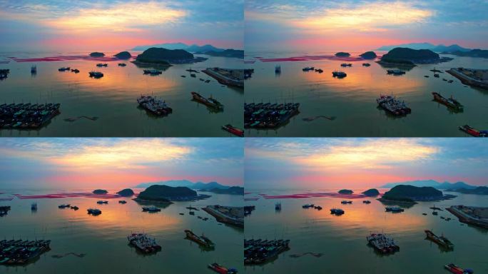 霞浦花竹 海上日出 光影里的渔船