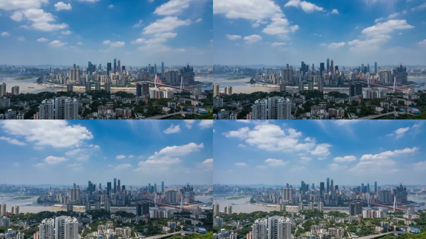 云天中重庆城市景观和天际线的时代流逝