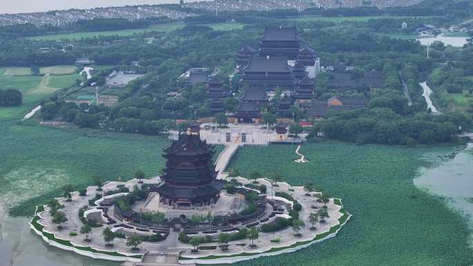 阳澄湖 重元寺 相城 落日 航拍 路面