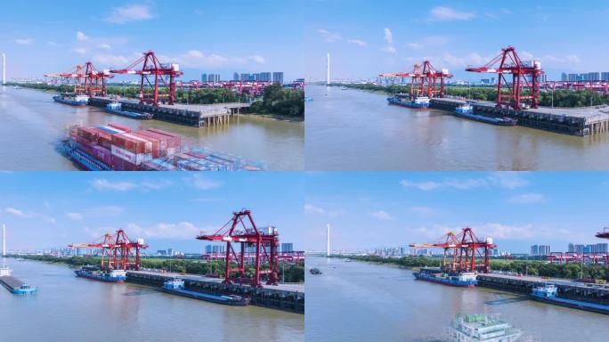 九江市城西港集装箱码头航拍延时
