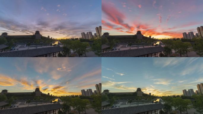 大同古城朝霞延时视频