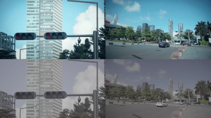 4K城市街头红绿灯路口带灰度视频素材