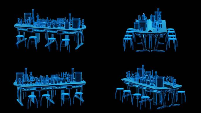 实验室桌椅蓝色科技线条通道素材