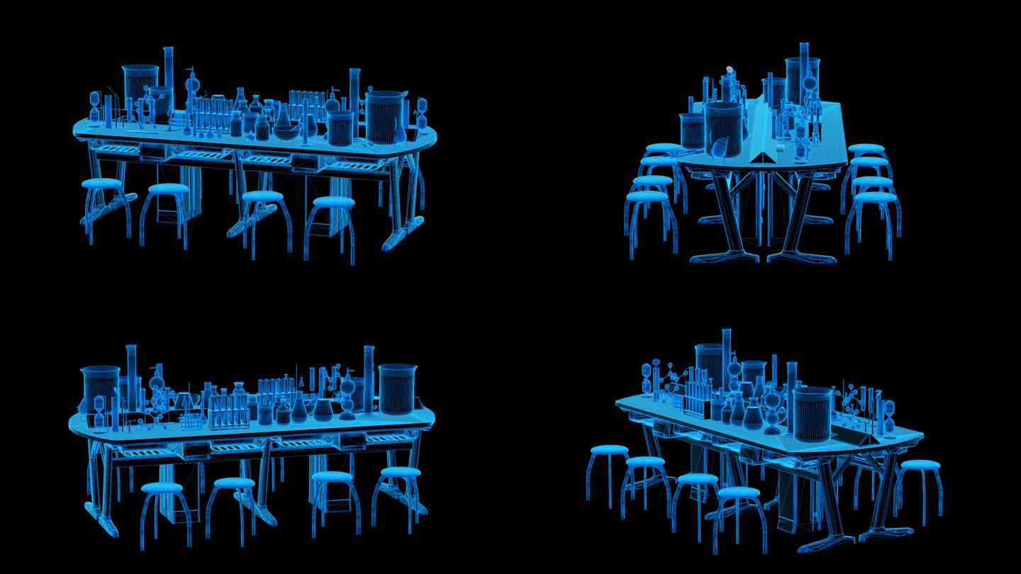 实验室桌椅蓝色科技线条通道素材