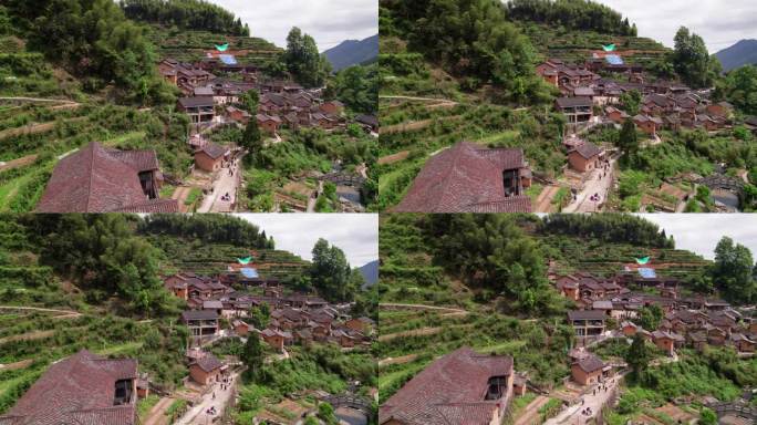 航拍浙江丽水云和梯田风景区白银谷古村落