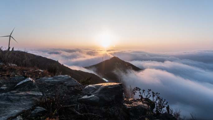 九宫山云海风车日出延时