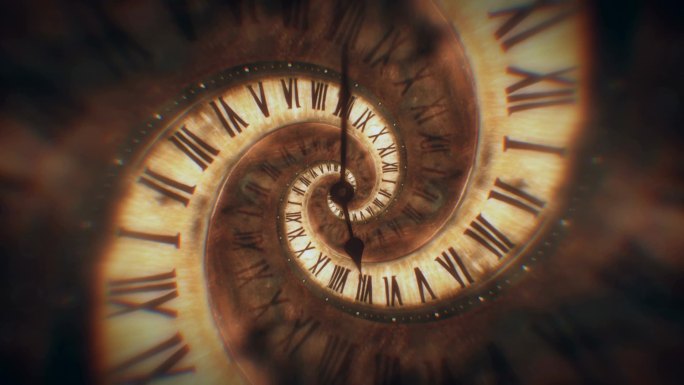 罗马数字螺旋时钟的旋转抽象无缝动画