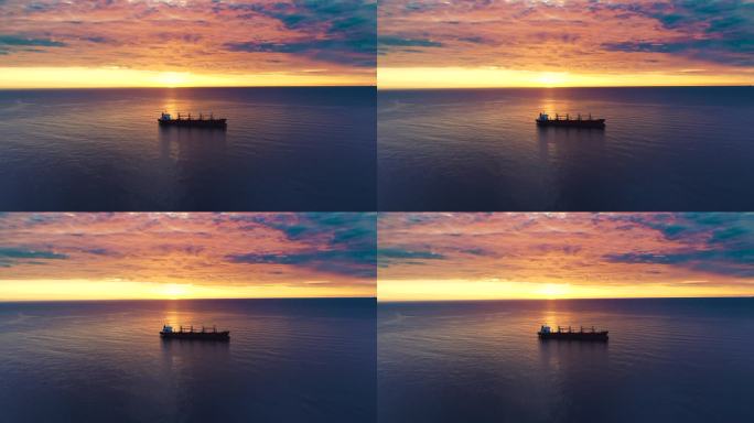 在保加利亚瓦尔纳港附近仍在水中航行的货船