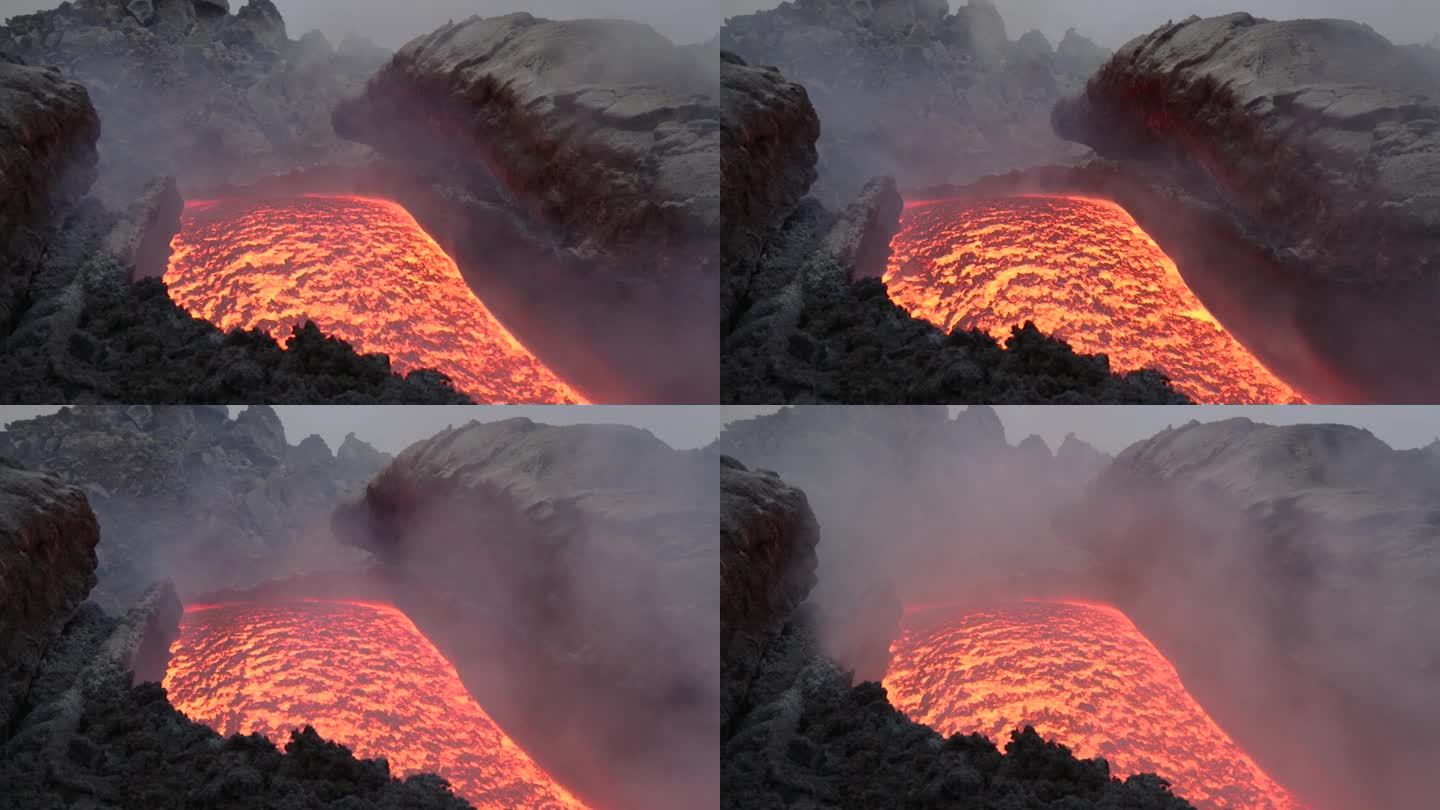 在埃特纳火山火山熔岩流。西西里岛, 意大利