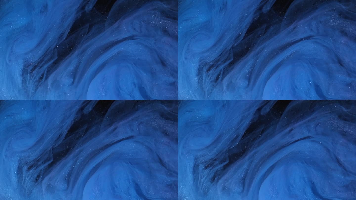 宇宙蓝色油漆倒在水中。水中的丙烯酸颜色和墨水。抽象框架背景。水中的颜色和墨水