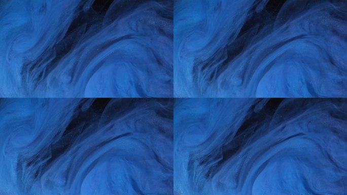 宇宙蓝色油漆倒在水中。水中的丙烯酸颜色和墨水。抽象框架背景。水中的颜色和墨水