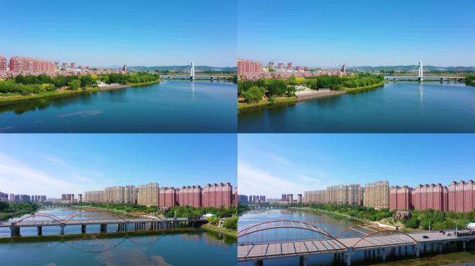 航拍辽宁海城城市风景