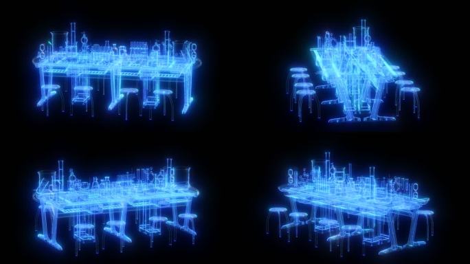 实验室桌椅发光全息通道素材