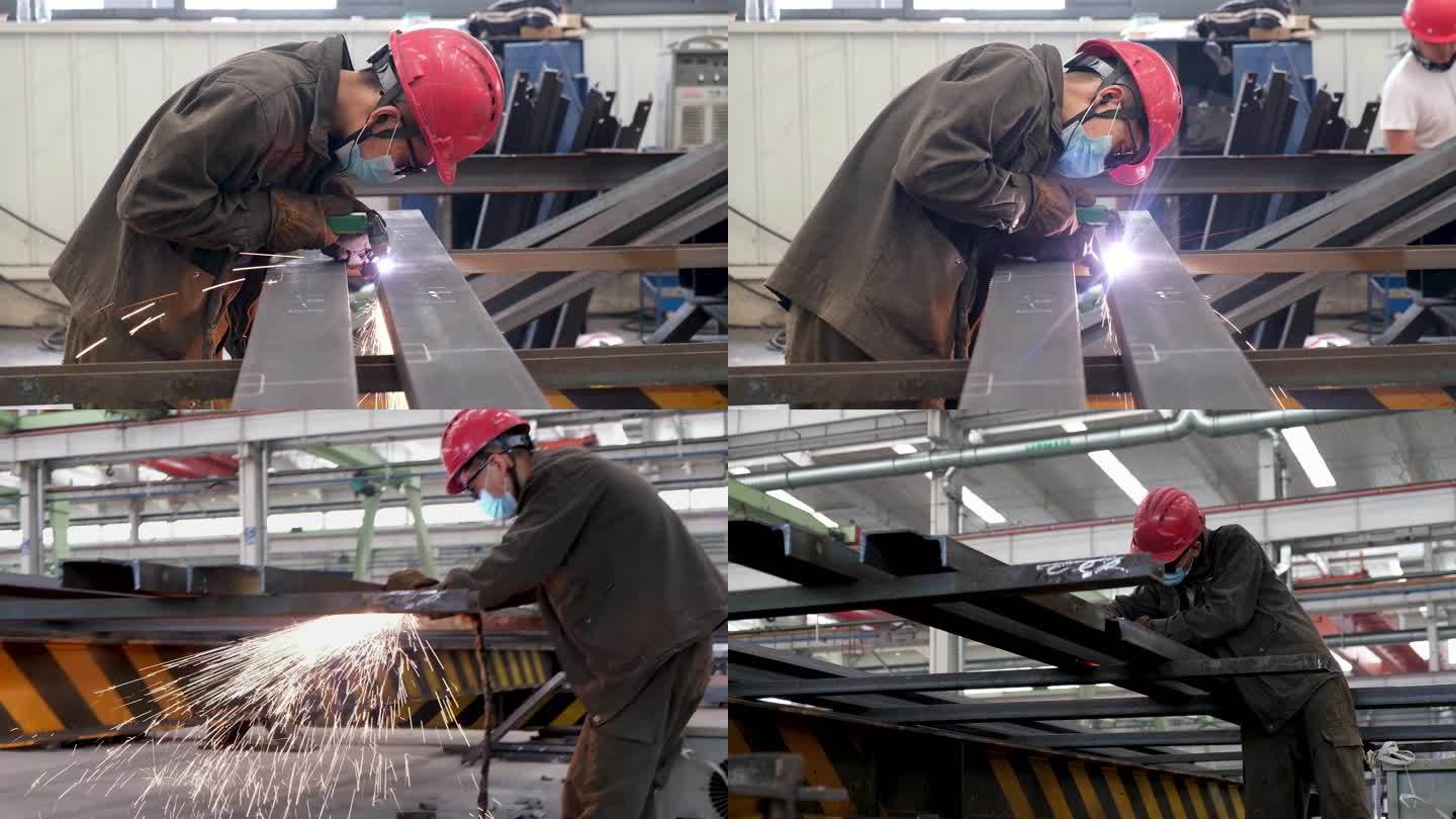 重工企业车间工人焊接操作生产
