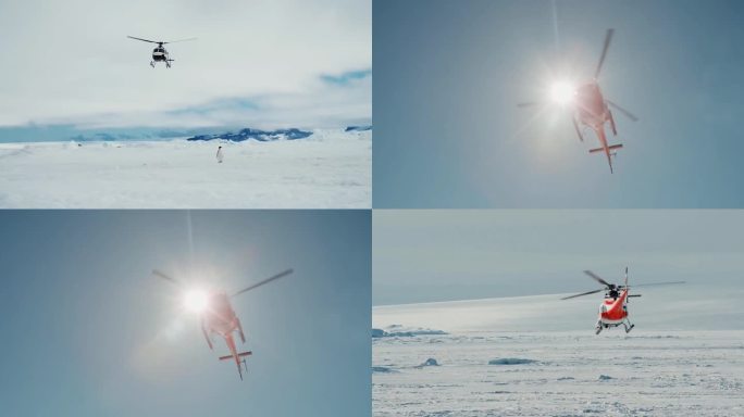 直升机雪地南极飞行