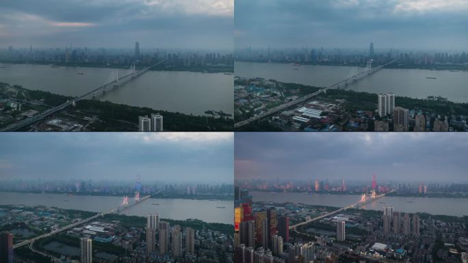 4k航拍武汉长江二桥日落云涌延时摄影