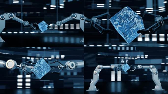 未来科技人工智能方块核心机械臂机械手动画