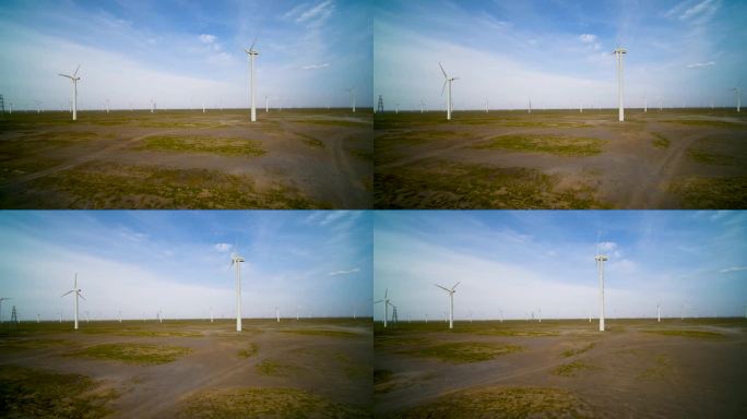 4K航拍_一望无际的北方绿色能源风车发电