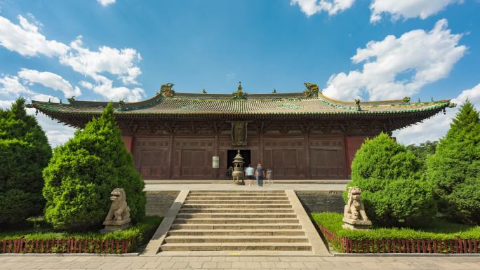 朔州老城崇福寺弥陀殿蓝天白云延时视频