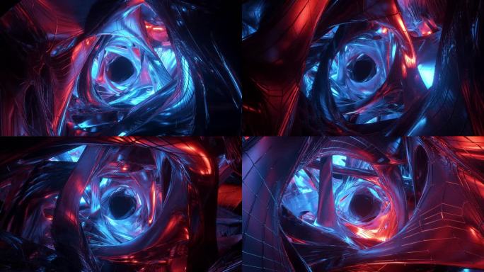 明亮的灯光照亮了五颜六色的科幻幻想隧道灯光.