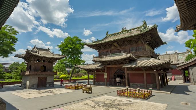 朔州老城崇福寺千佛阁钟楼风光延时视频