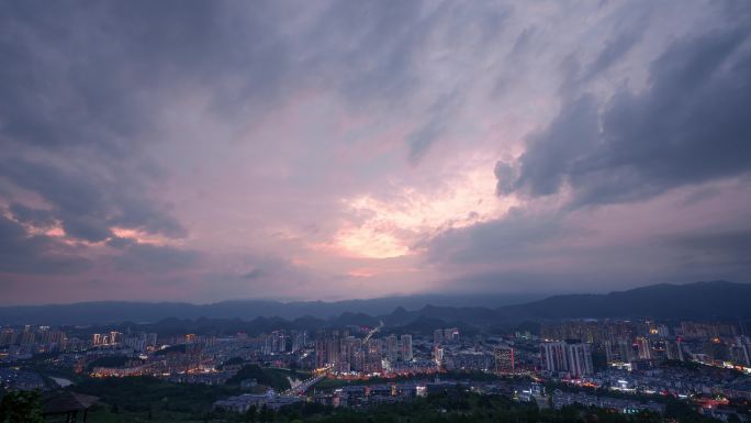 贵州遵义湄潭县城日转夜延时