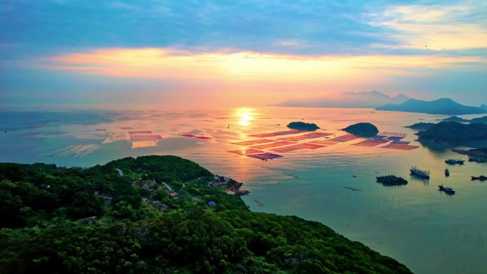 （简介有合集）海上日出 渔船出海霞浦花竹