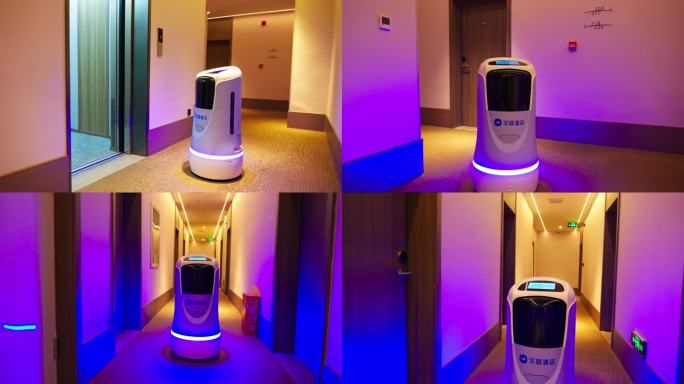 酒店智能送餐机器人走出电梯