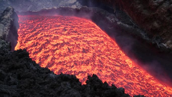 在埃特纳火山火山熔岩流。西西里岛, 意大利