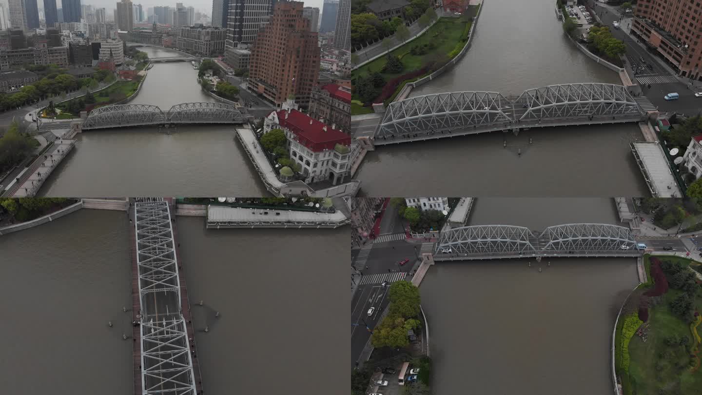 上海外滩黄浦江外白渡桥4K航拍