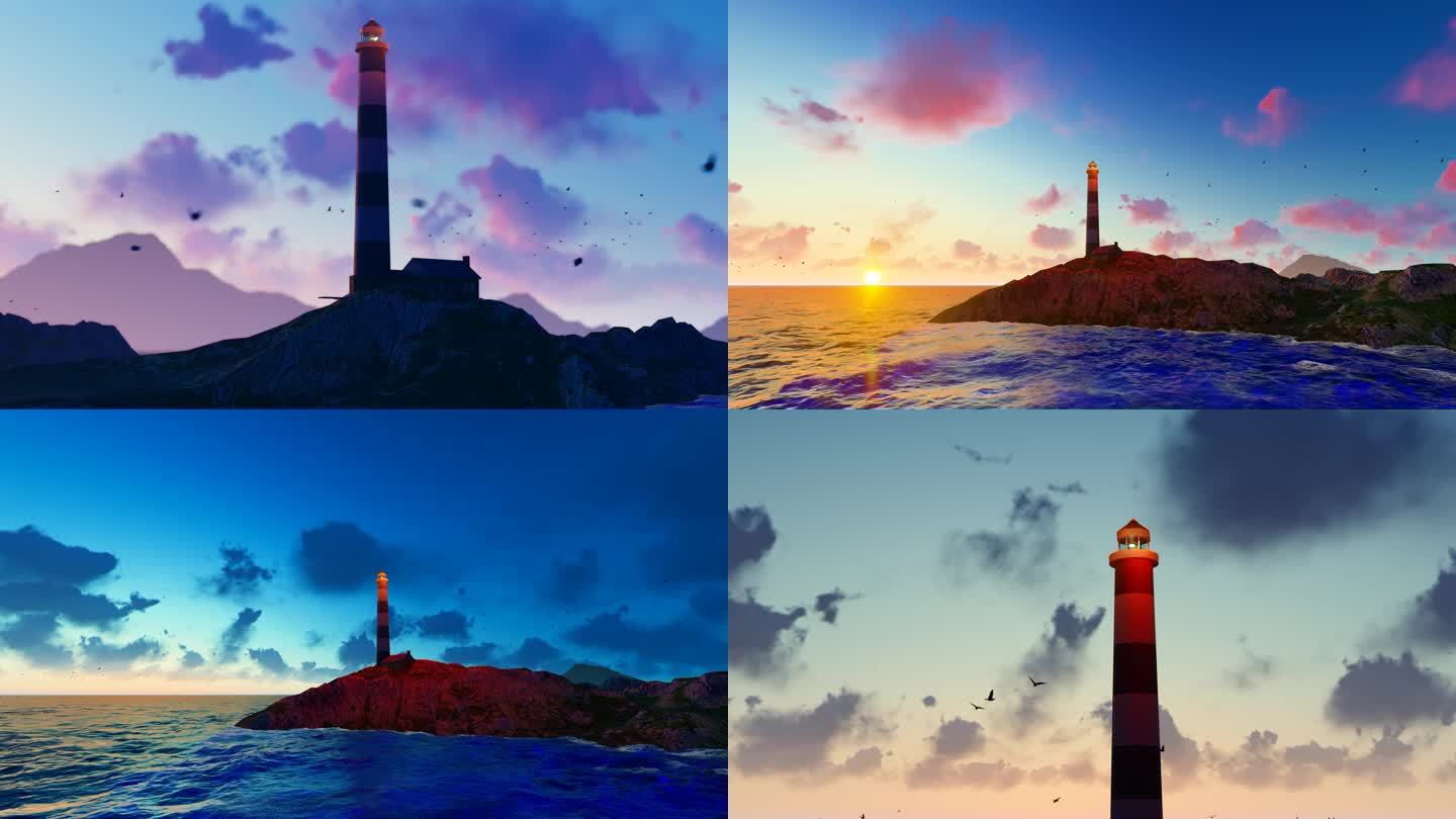 夕阳海岸灯塔
