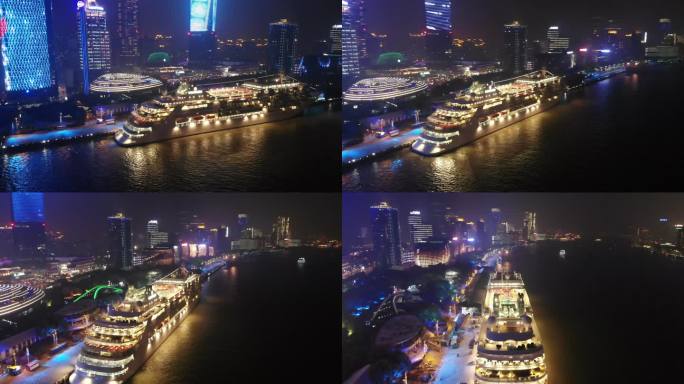 上海外滩黄浦江东方明珠4K航拍游船邮轮