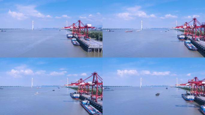 长江航运与九江城西港集装箱码头航拍延时