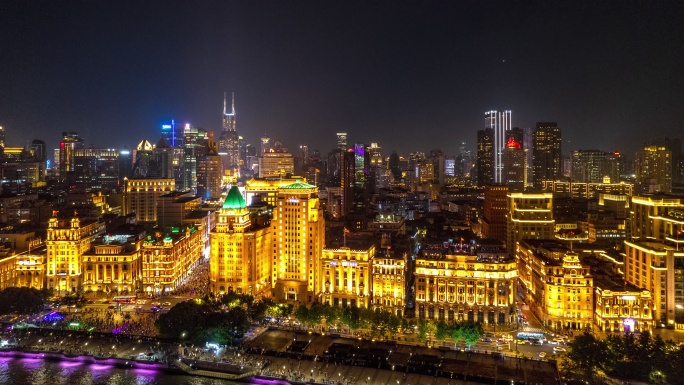 4K航拍延时上海外滩万国建筑群-2023